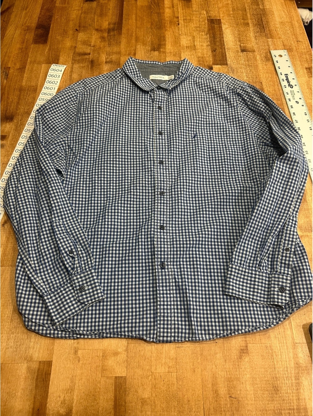 Nautica Men's Blue and White Checkered Long Sleeve Button-Up Shirt XXL
